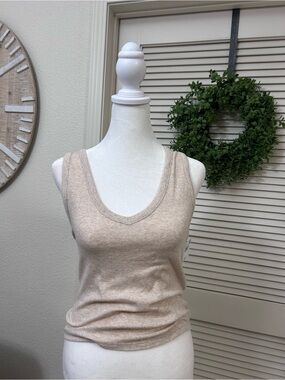 American Eagle Outfitters Ribbed V-Neck Tank Top - Beige